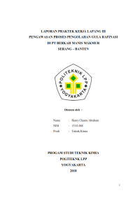 Image of Laporan PKL III ( Teknik Kimia ) Pengawasan proses Pengolahan Gula Rafinasi DI PT BERKAH MANIS MAKMUR Serang Banten