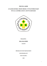 Image of TUGAS AKHIR ( Teknik Mesin ) Analisis Kinerja Mesin Disel Pembangkit Tenaga Listrik  1225 KVA di PT. Madubaru