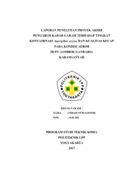 Image of TUGAS AKHIR ( Teknik Kimia ) PENGARUH KADAR GARAM TERHADAP KONTAMINASI ASPERGILLUS ORYZAE DAN KUALITAS KECAP PADA KONDISI AEROB  DI PT LOMBOK GANDARIA KARANGANYAR